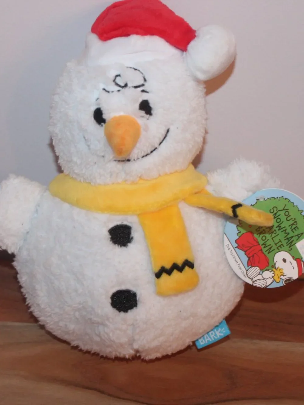 New Bark Box Peanuts Snoopy Charlie Brown Snowman M/L Squeaker Crinkle Dog Toy